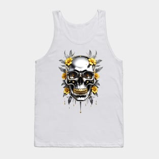 Chrome Metallic Skull Cyberpunk Golden floral design Tank Top